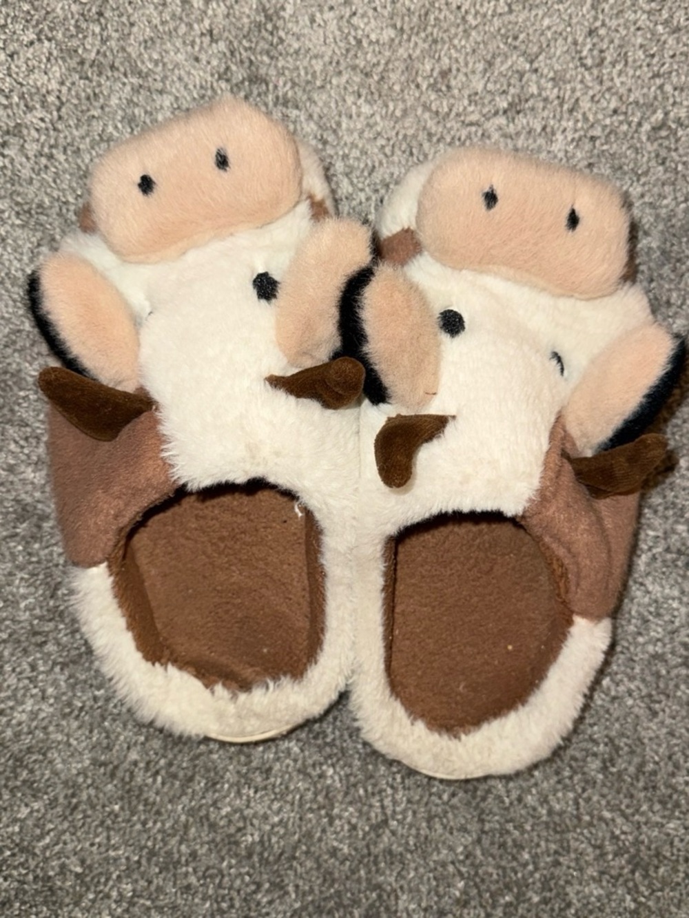 SHEIN Cream Brown Plush Cow Slippers